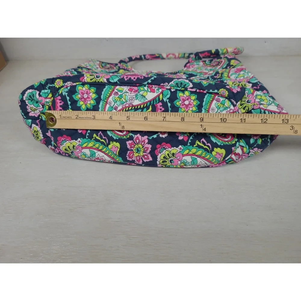Vera Bradley Quilted Cotton Paisley Floral Tote Bag Navy Pink Green Shoulder Bag